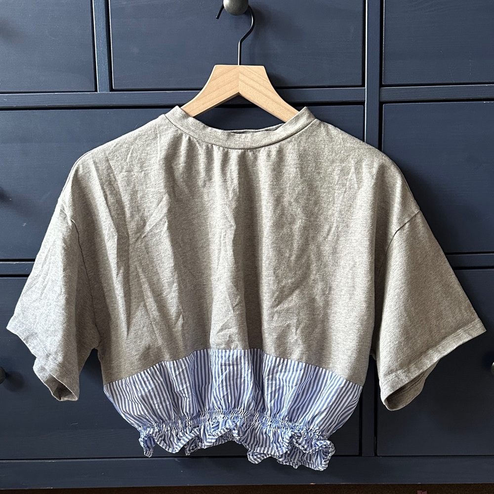 Maeve Gray and Blue Short Sleeve Top